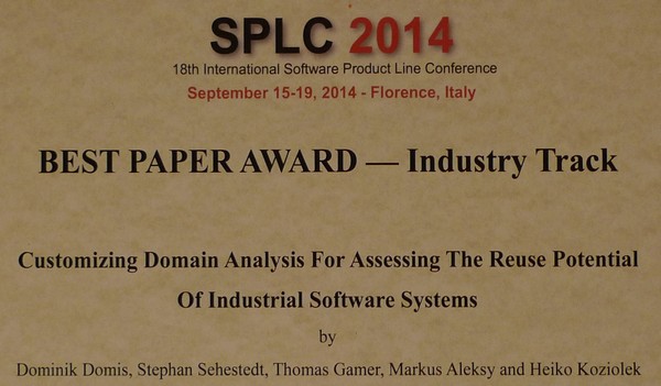 SPLC 2014 Best Paper Award